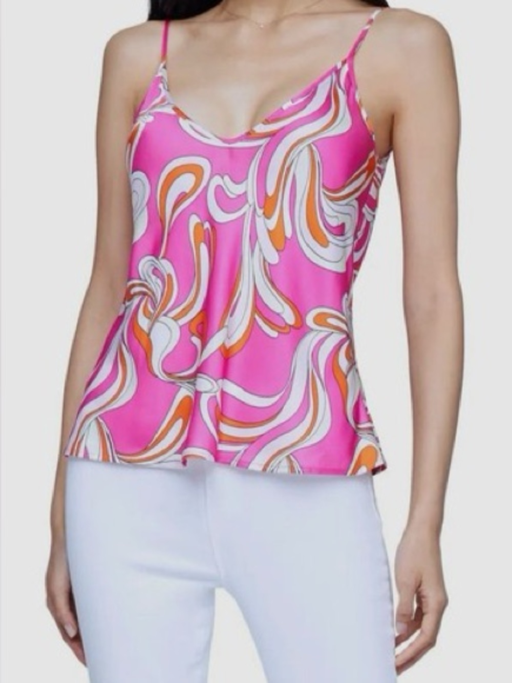 NWT L’AGANCE V-Neck Lexi Printed Pink Swirl Cami Top - Size M
